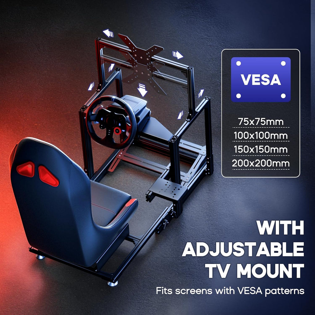 DIWANGUS Racing Simulator Cockpit with TV Mount - Foldable Wheel Stand with TV Stand and Seat, Sim Racing Stand Compatible with Logitech/Thrustmaster/MOZA/FANATEC（Electronic not included