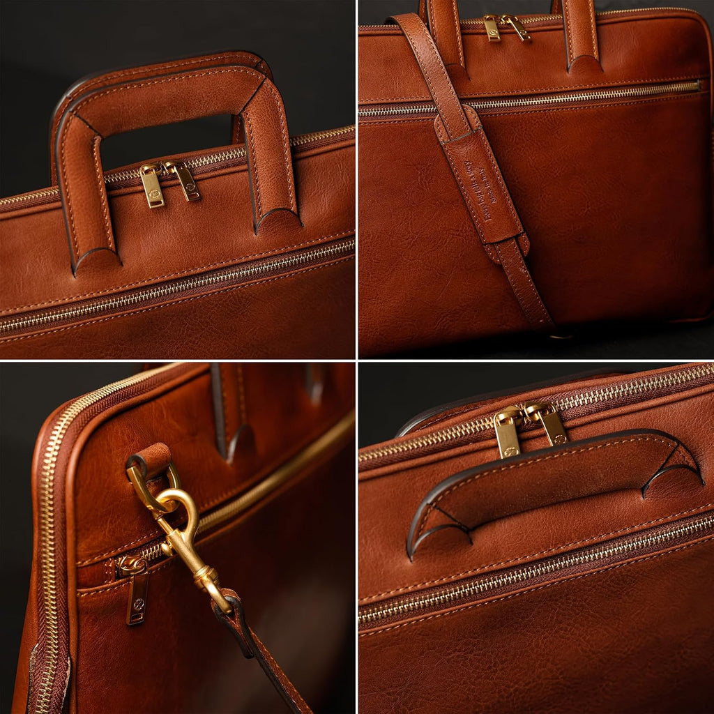 Time Resistance Slim Leather Briefcase - Italian Handmade Leather Computer Bag - Briefcase for Men and Women - Laptop Bag