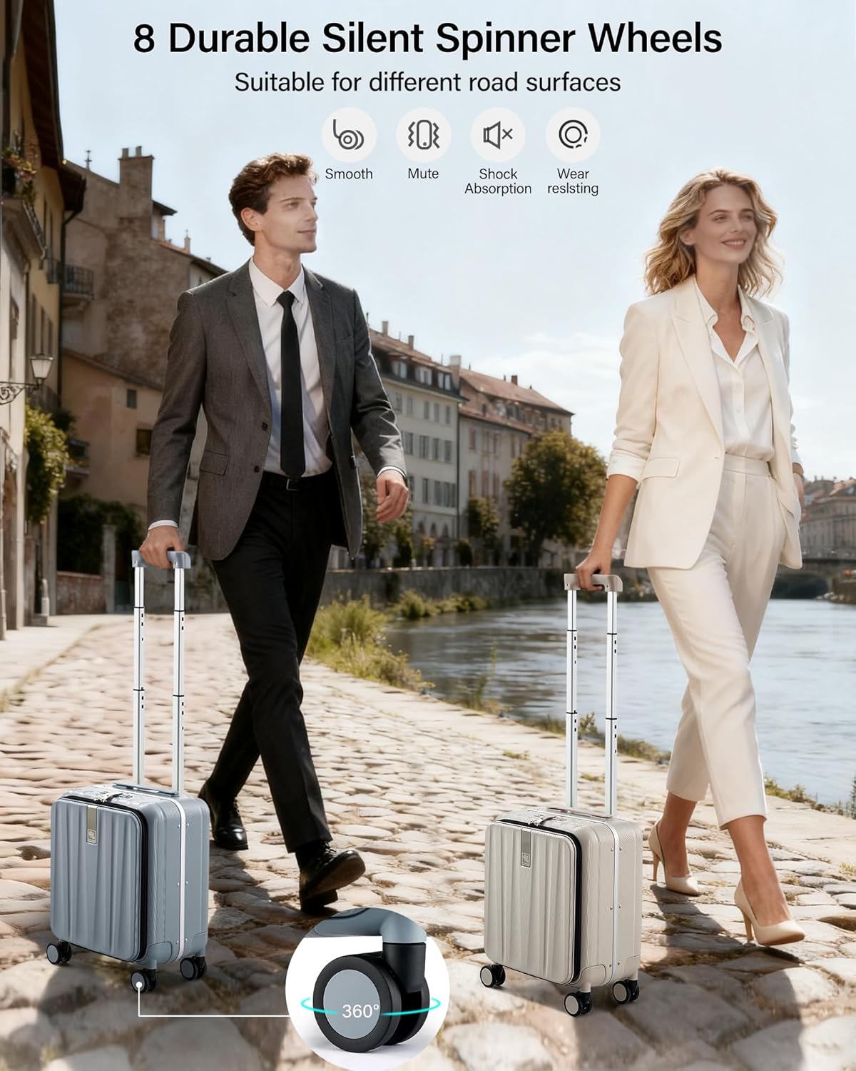 Hanke 16 Inch Underseat Carry On Luggage with Wheels,Small Hard Shell Suitcases for Weekender,Top Opening Lightweight Travel Luggage Suitcase for Womem Men,Ivory White.