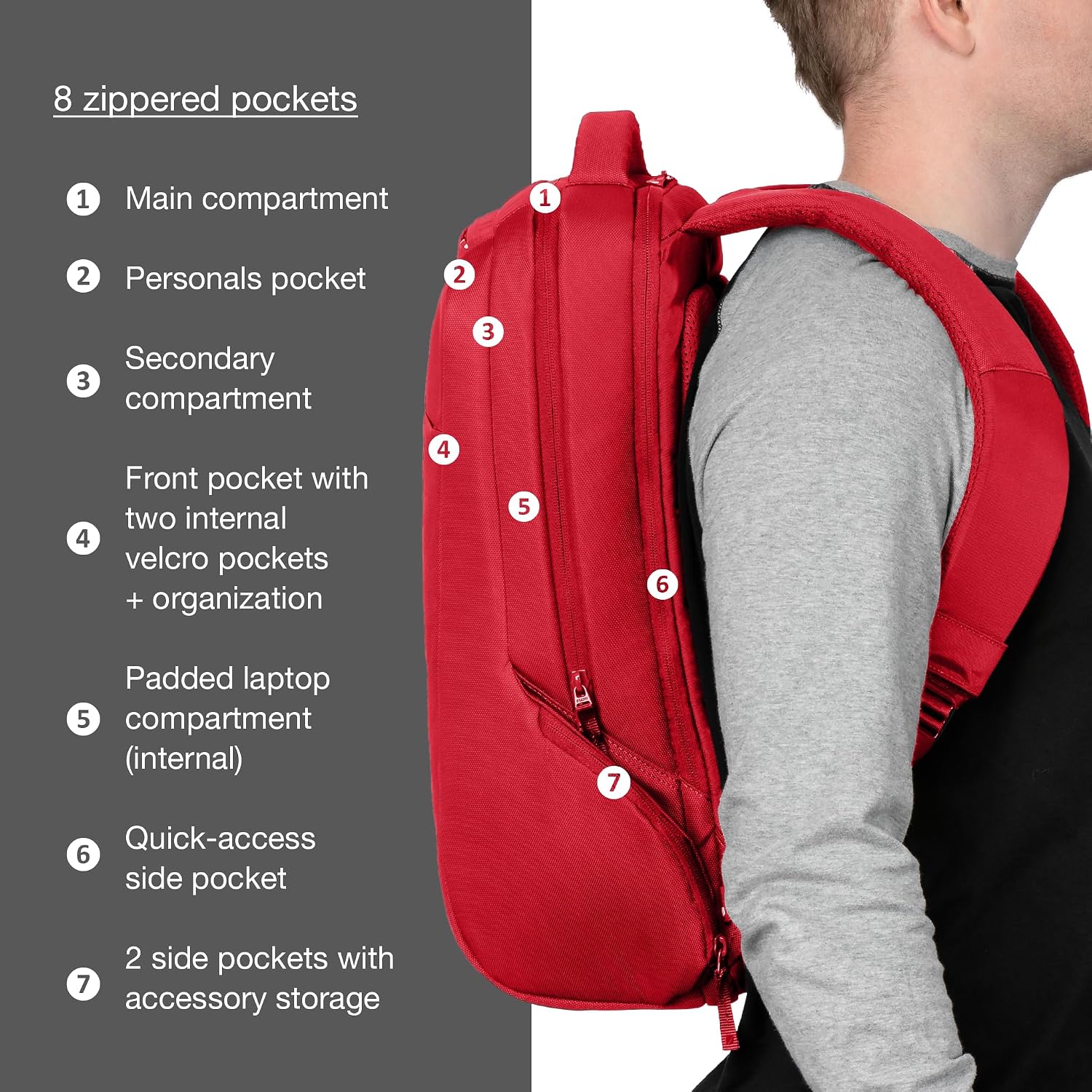 Incase ICON Backpack – Large Tech Backpack for Business, School, Travel – Laptop Bag with 8 Compartments, Fits 16 Inch Devices – Dedicated Laptop, Tablet, Phone and Accessory Pockets - Signal Red