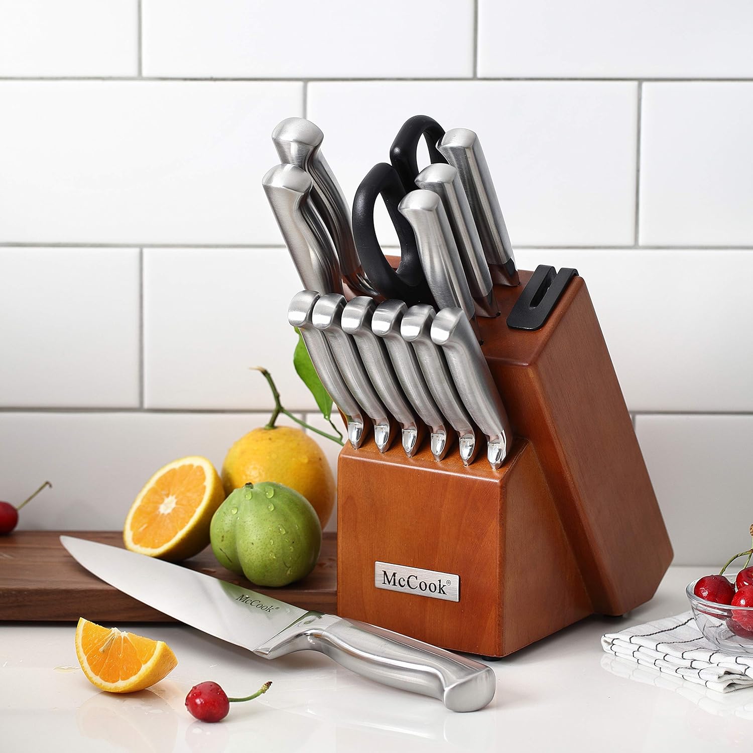 McCook® Knife Sets, German Stainless Steel Kitchen Knife Block Sets with Built-in Sharpener (Pack of 2)