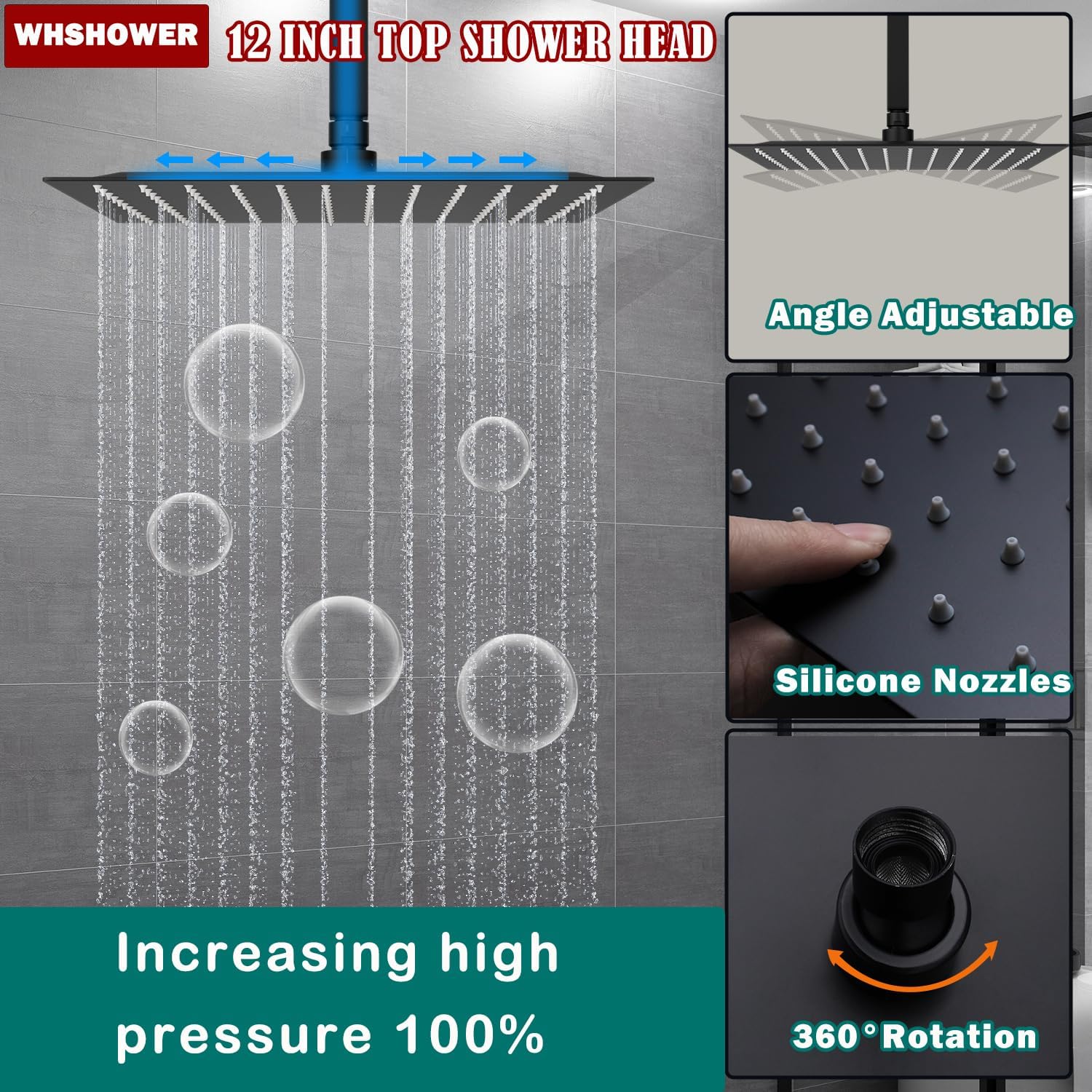 Bathroom Shower Faucet Set Dual Shower Heads Shower System with 12' & 8' Shower Heads, Handheld,Waterfall Bathtub Spout and Digital Display Valve,Full Body Shower System,Matte Black