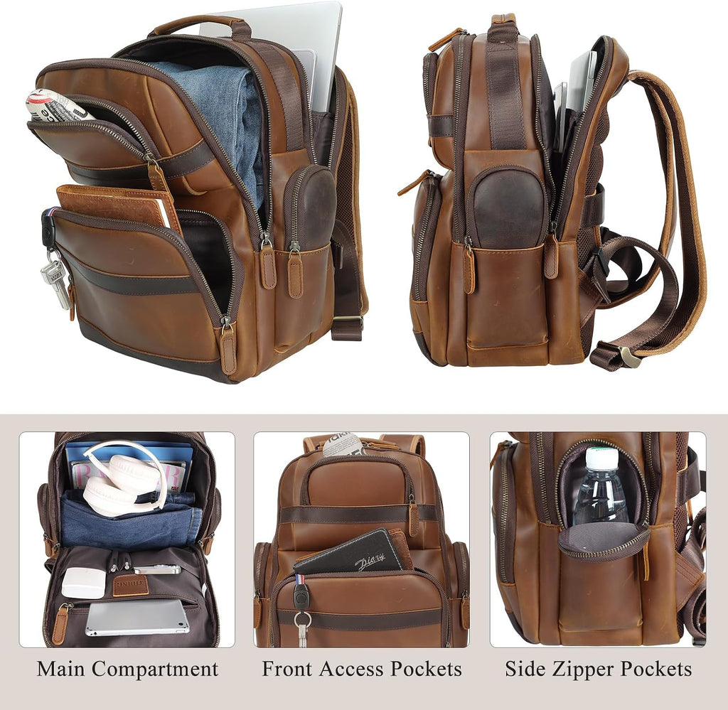TIDING Men's Vintage Leather Backpack 15.6' Laptop Bag Large Capacity Business Travel Hiking Shoulder Daypacks