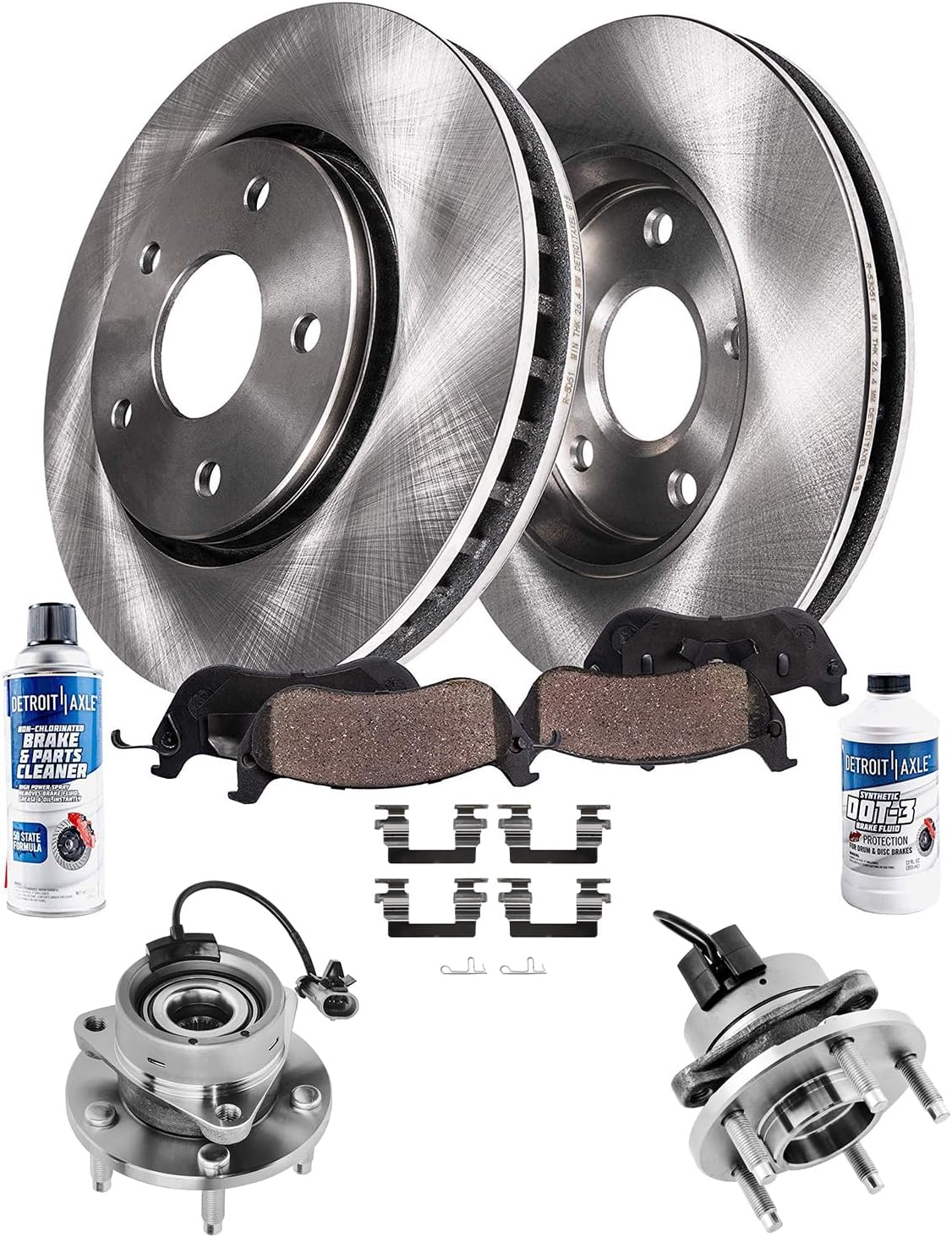Detroit Axle - 5-Lug Front Brake Kit for 2007-2010 Chevrolet Cobalt Pontiac G5, Wheel Bearing Hubs Disc Brake Rotors Ceramic Brake Pads 2008 2009 Replacement