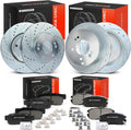 A-Premium Front and Rear Drilled and Slotted Disc Brake Rotors + Ceramic Pads Kit Compatible with Select Hyundai and Kia Models - Sonata 05-08, Tucson 05-09, Magentis 06-09, Optima 06-10, Sportage
