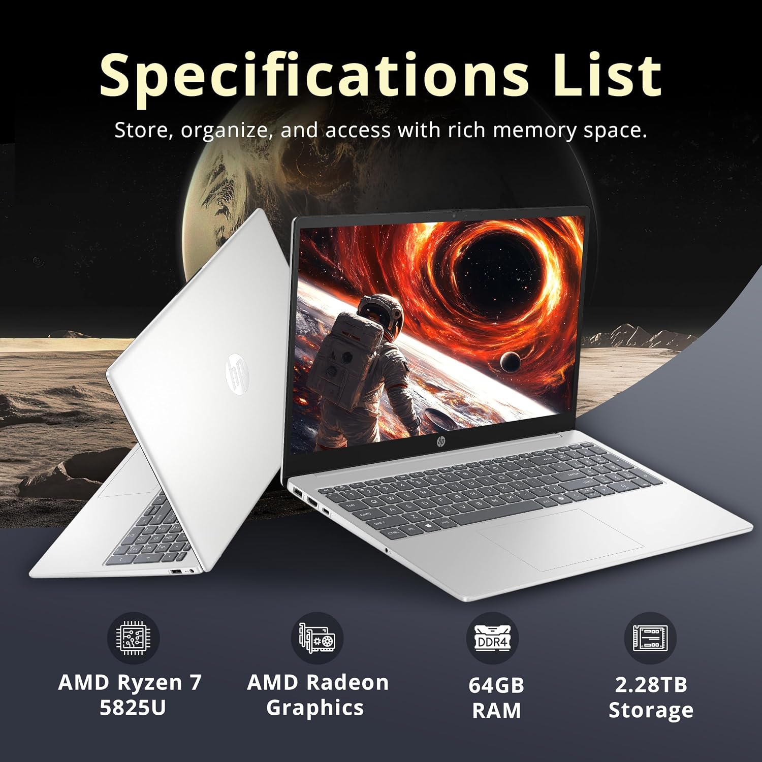 HP 15.6' FHD Business Laptop, AMD Ryzen 7 5825U, 64GB DDR4 RAM, 2.28TB Storage (2TB SSD+288GB Docking Station Set), AMD Radeon Graphics, Numeric Keypad, 720p HD Camera, Wi-Fi 6, Windows 11 Pro, Silver