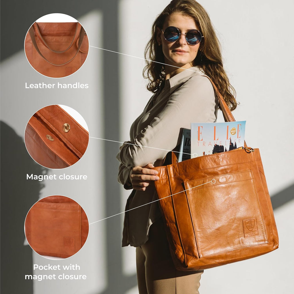 Berliner Bags Vintage Genuine Leather Tote Bag Seville, Handbag, Large Shopper for Women