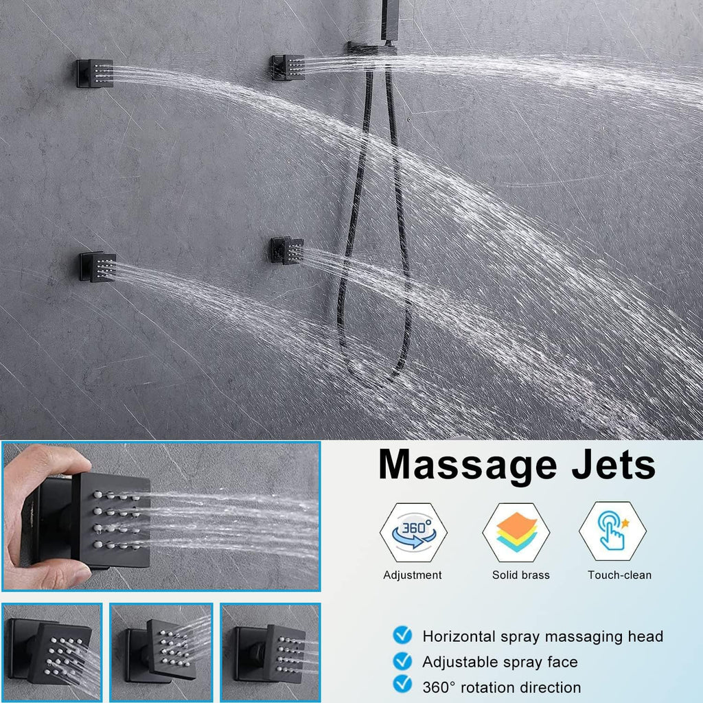 Bathroom Shower Faucet Set Dual Shower Heads Shower System with 12' & 8' Shower Heads, Handheld,Waterfall Bathtub Spout and Digital Display Valve,Full Body Shower System,Matte Black