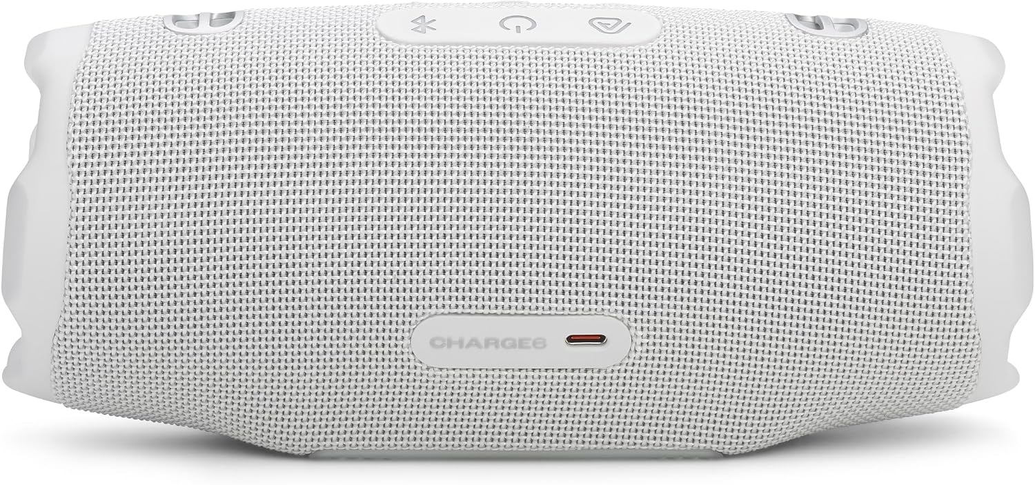 JBL Charge 6 - Portable Waterproof & Drop-Proof Bluetooth Speaker, Bold JBL Pro Sound with AI Sound Boost, 28Hrs of Playtime, Built-in powerbank & Comes with a Sturdy/Removable Carrying Strap (White)