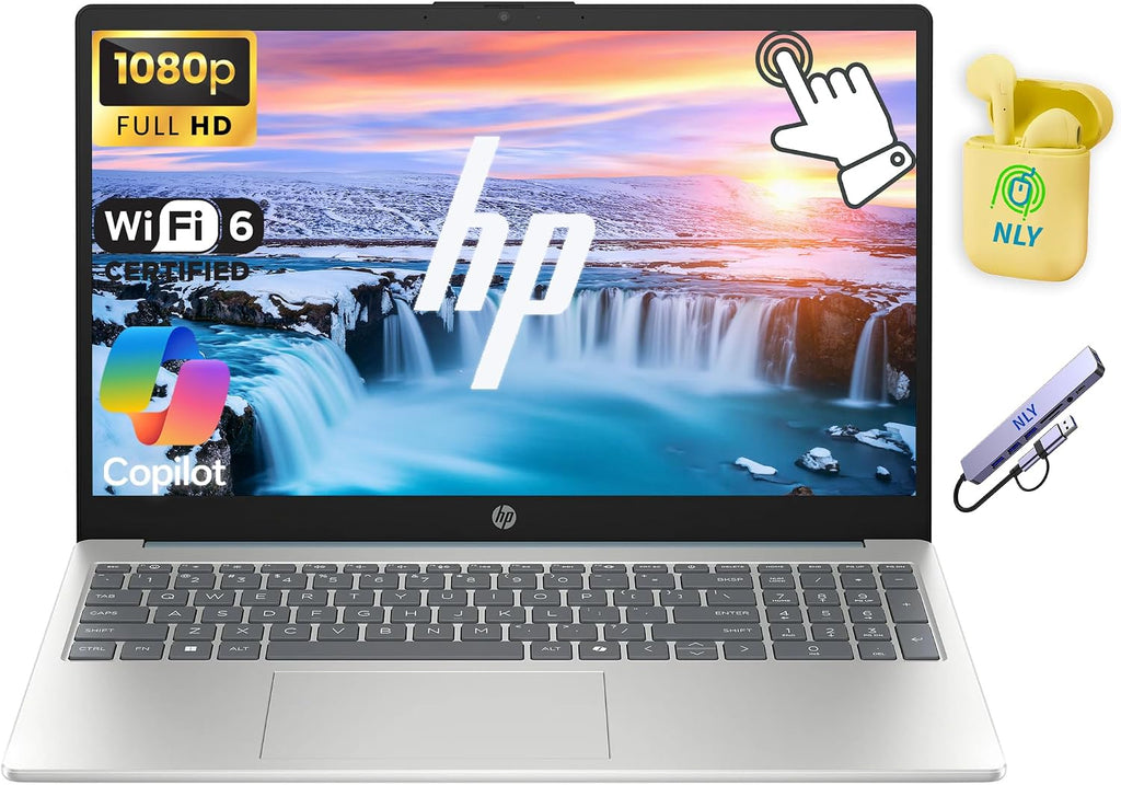 HP Touchscreen 15.6' FHD Business Laptop Computer, 8-Core Intel i3-N305, 16GB RAM 1TB Storage (512GB SSD+512GB Docking Station Set), Windows 11 Laptop with AI Ready, NLY Earphones, Blue