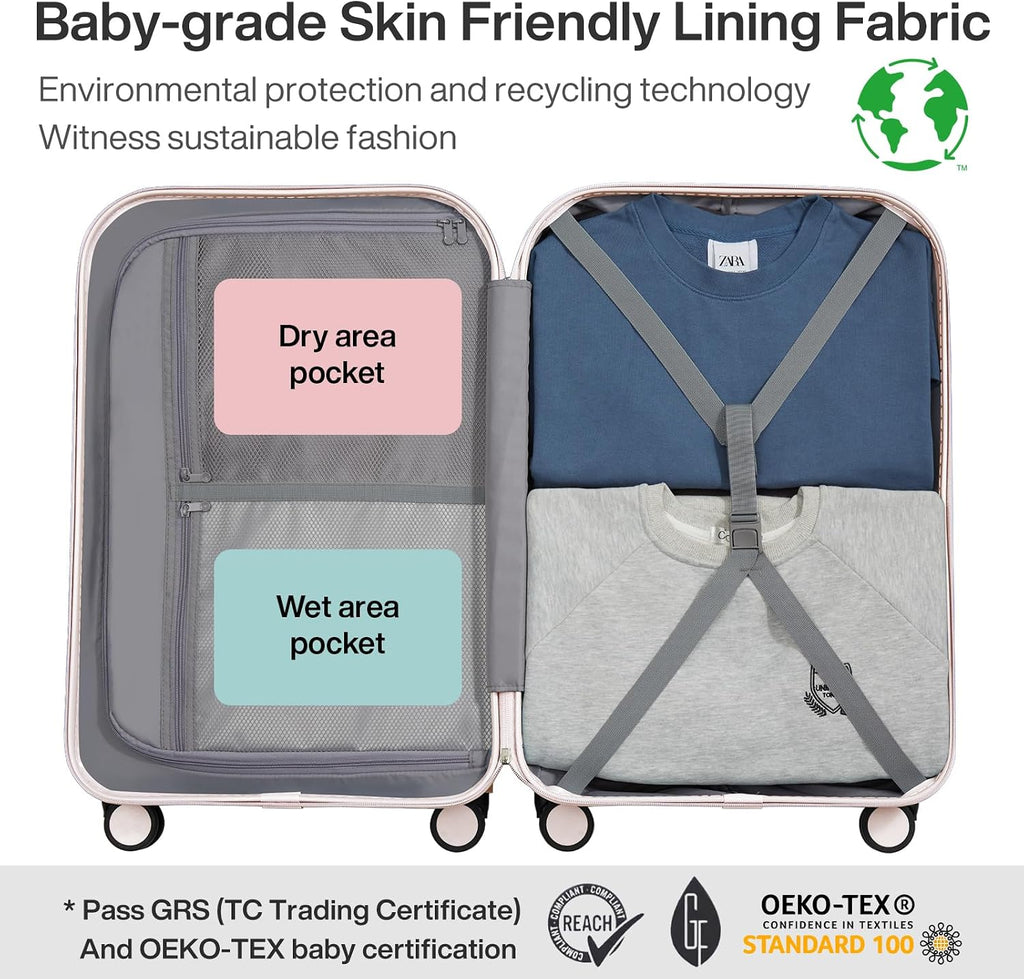 mixi Luggage Suitcase with Spinner Wheels, Hardside Rolling Suitcase PC with Cover & TSA Lock Lightweight Travel Case 26in Checked in, Off White（Slight Pink）