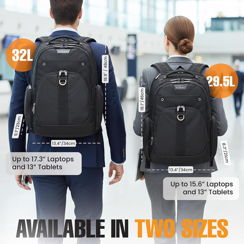 EVERKI Atlas Business 32L Laptop Backpack – Travel-Friendly Business & Office, Professional Backpack for Men & Women, Durable Computer Bag with Adjustable Padded Compartment, Fits 13'-17.3', Black