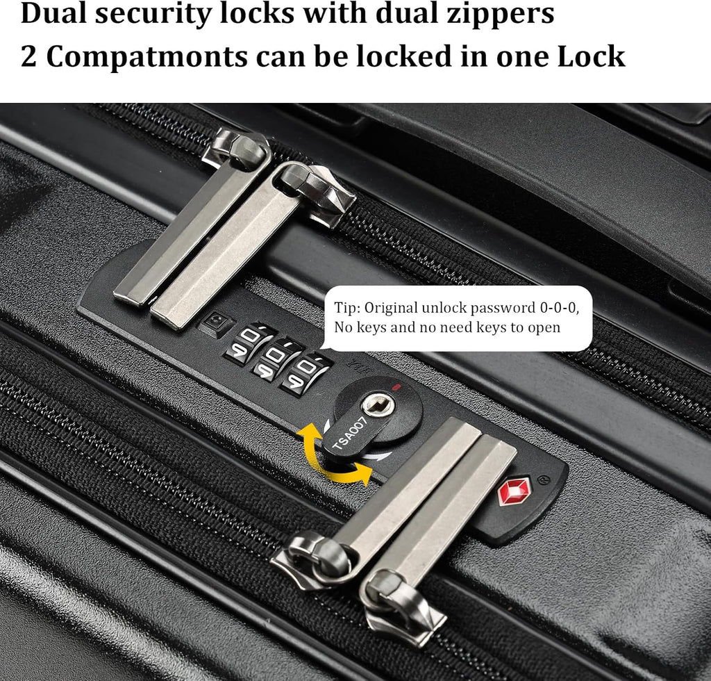 16 Inch Carry On Luggage with 2 Compartments for 14' & 15' Laptop, 16.14*8*17.12' Rolling Briefcase, Lightweight Hardshell ABS+PC Suitcase with Spinner Silent Wheels, for Business Trip, Black