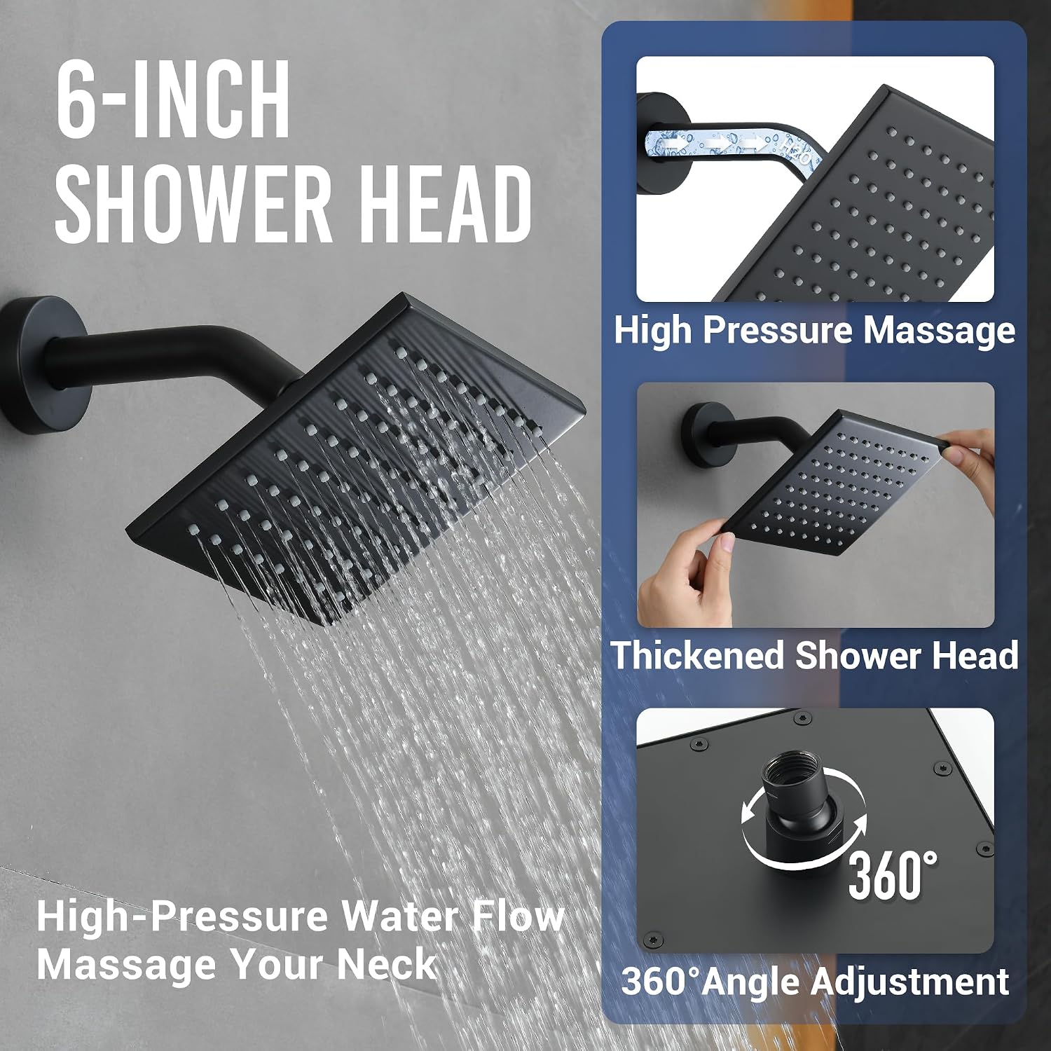 Matte Black Thermostatic Shower System with Body Jets, Ceiling 16' Rainfall Shower & Wall Mount 6-Inch Shower Head Luxury Shower Faucet Set with Handheld Spray, Dual Shower Heads Set