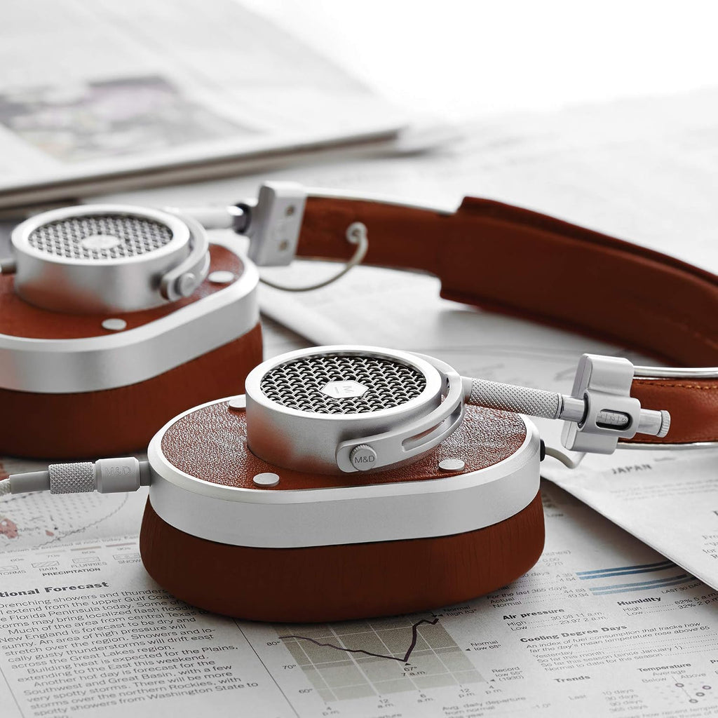 Master & Dynamic MH40 Over-Ear Headphones with Wire - Noise Isolating with Mic Recording Studio Headphones with Superior Sound, Silver Metal/Brown Leather