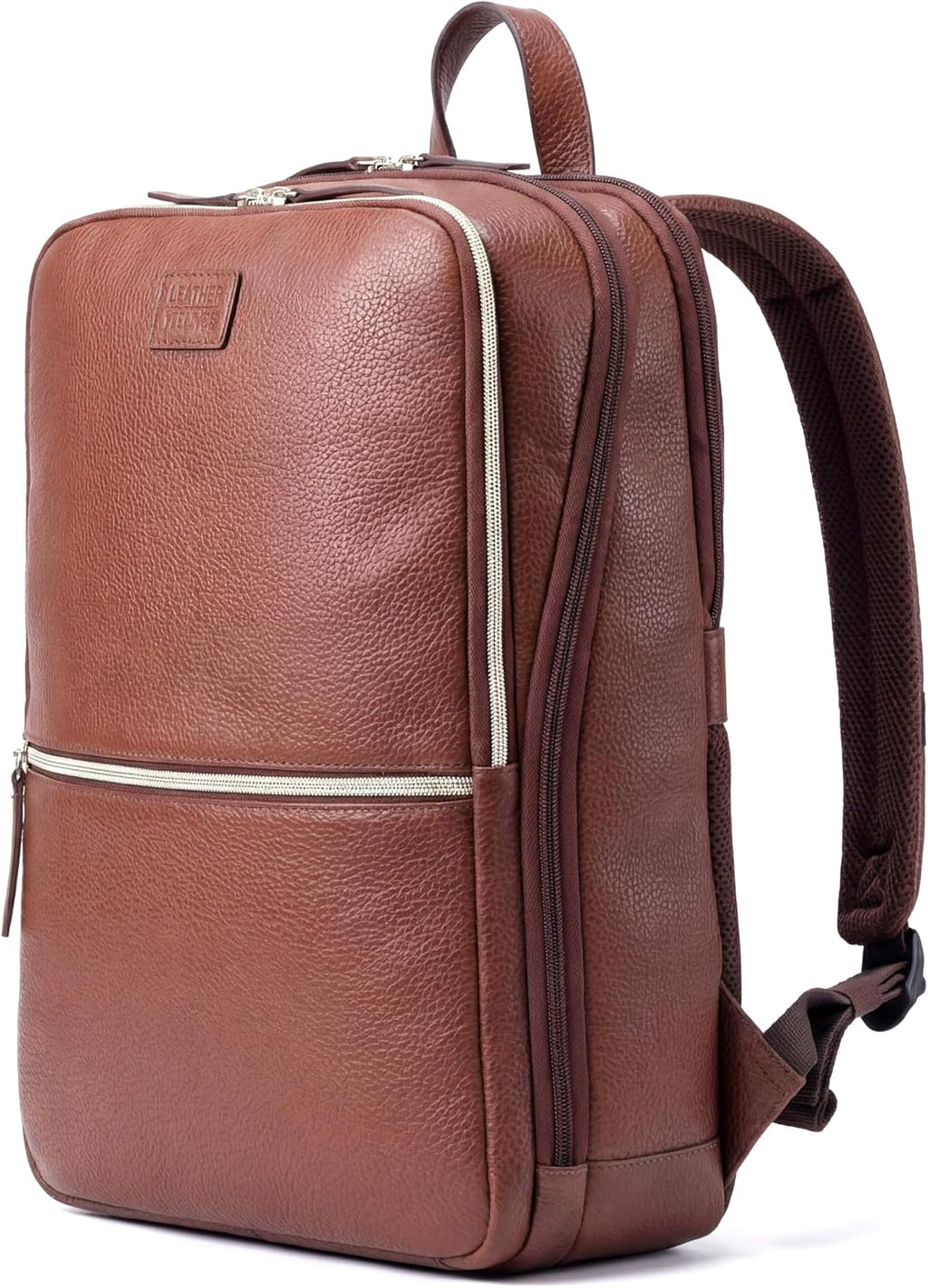 LEATHER VILLAGE Leather Laptop Backpack for Men | Cognac Brown | Slim Professional Business Bag Fits 15.6'-Laptop | Water-Repellent Work & Travel Daypack with Trolley Strap