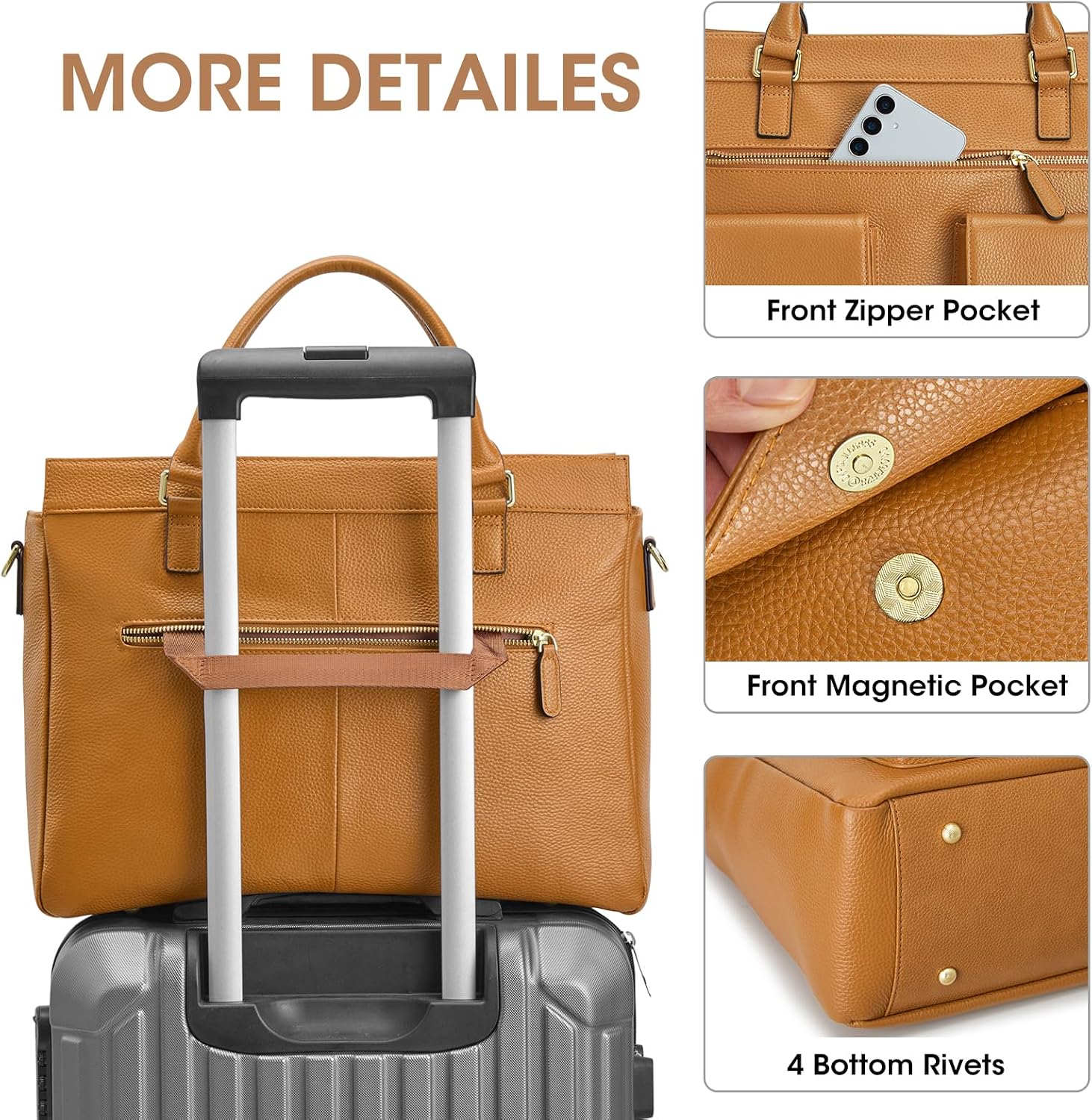 Kattee Leather Briefcase for Women, 15 Inches Laptop Bag, Work Tote with Luggage/Shoulder Strap
