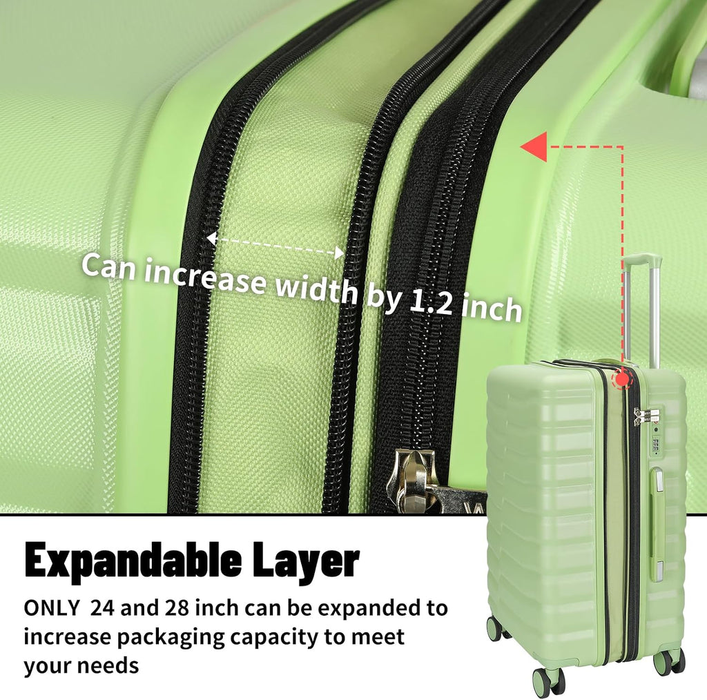 WireHot 5-Piece Luggage Set, Lightweight ABS+PC Hard Shell Suitcase with YKK Zipper & TSA Lock for Family, Avocado Green, 14in/18in/20in/24in/28in