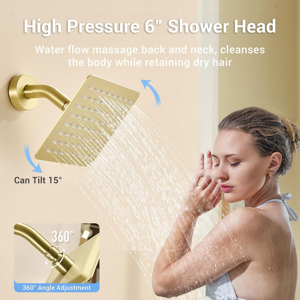 Dasan Dual Rain Shower System with Valve & handheld,Luxury Shower Faucet Set With Ceiling Mounted 12' & 6' Shower Head,Brushed Gold Tandem Shower Head System for Couples 2 Person