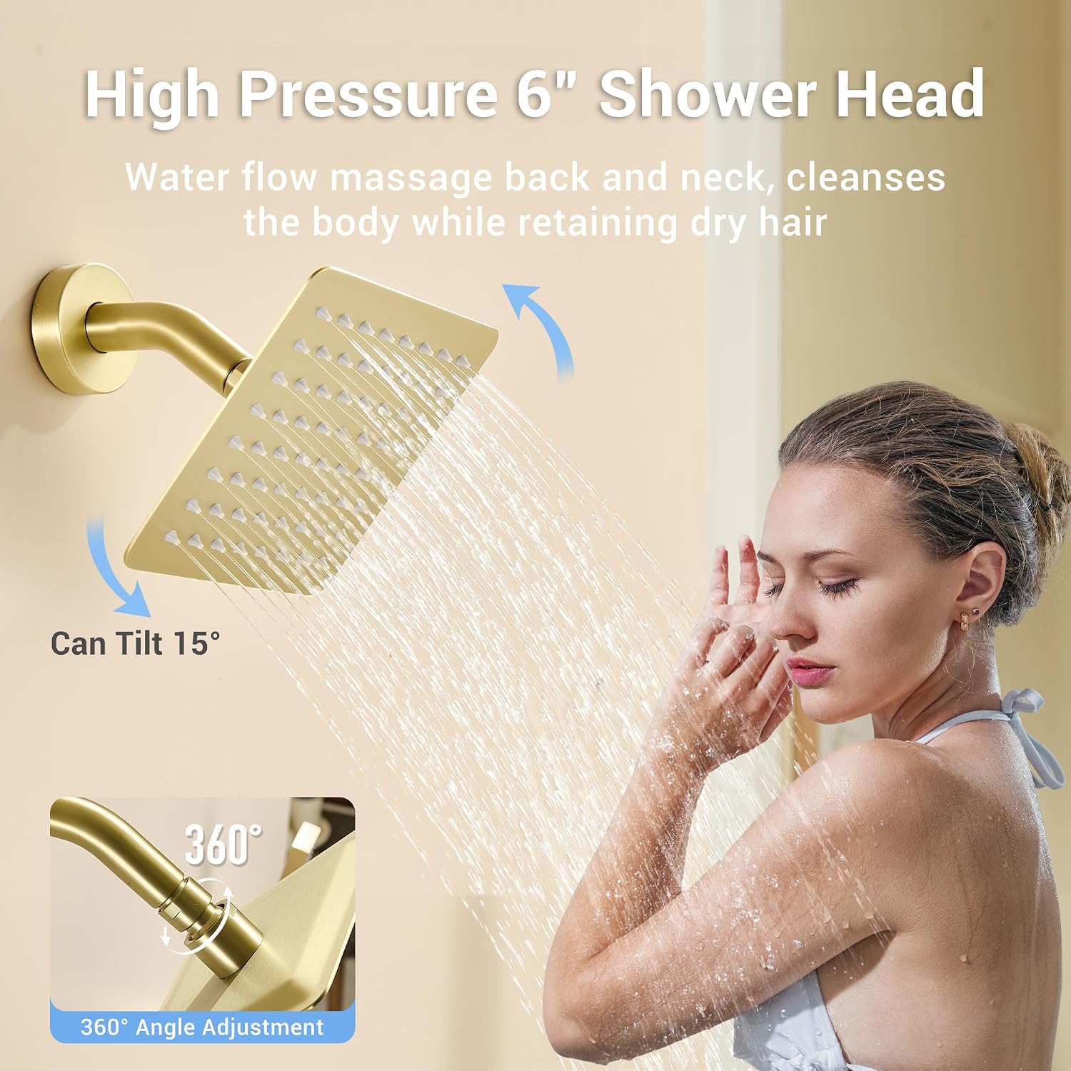 Dasan Dual Rain Shower System with Valve & handheld,Luxury Shower Faucet Set With Ceiling Mounted 12' & 6' Shower Head,Brushed Gold Tandem Shower Head System for Couples 2 Person
