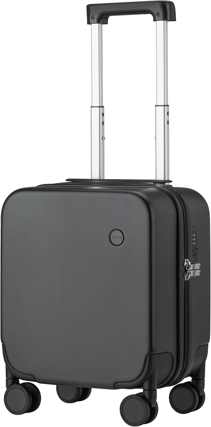 mixi Upgrade Carry on Luggage 14 Inch Underseat Personal Item Suitcases with Spinner Wheels, Hardside Rolling Suitcase PC with TSA Lock Lightweight Travel Case, Fine Grid Black