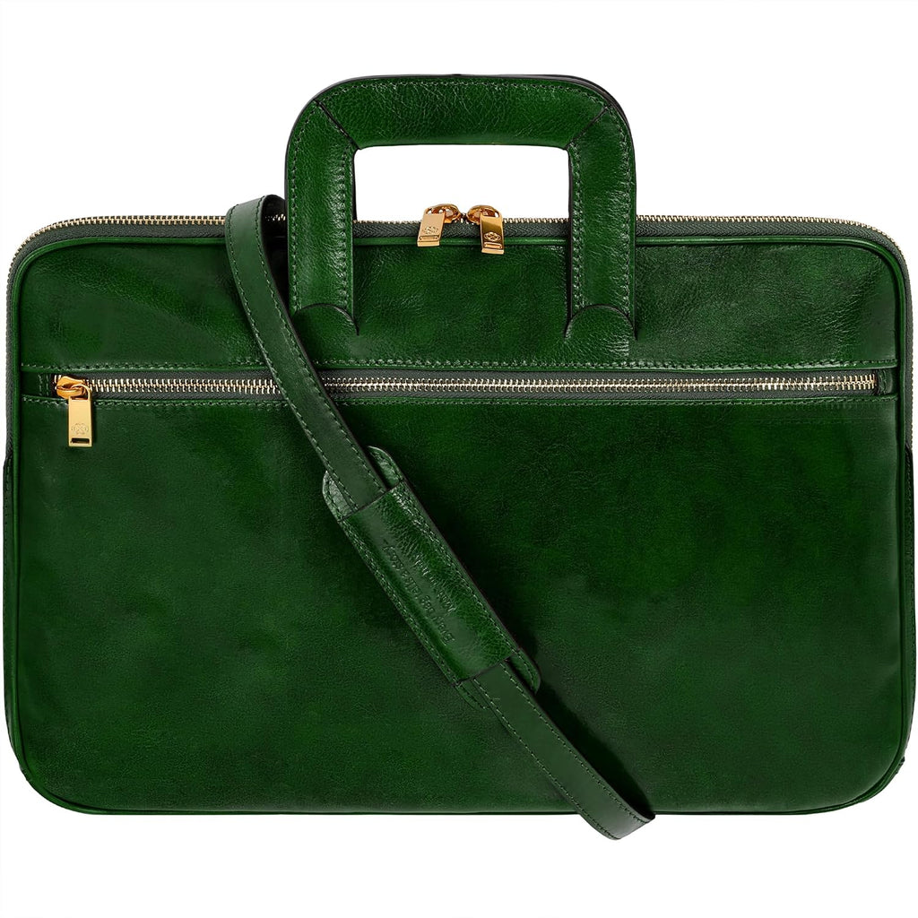 Time Resistance Slim Leather Briefcase - Italian Handmade Leather Computer Bag - Briefcase for Men and Women - Laptop Bag
