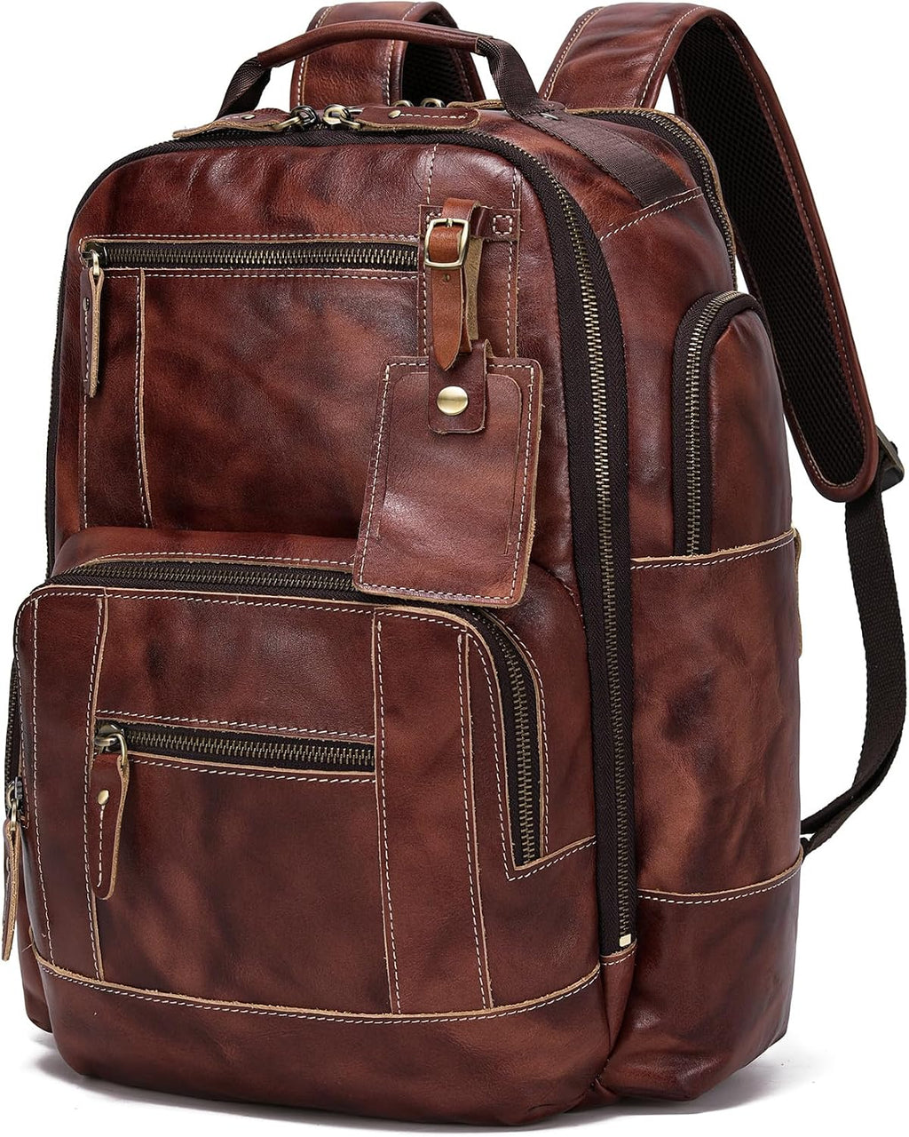 LANNSYNE Full Grain Leather Backpack For Men, Fits 16' Laptop, Coffee