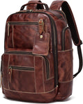 LANNSYNE Full Grain Leather Backpack For Men, Fits 16' Laptop, Coffee