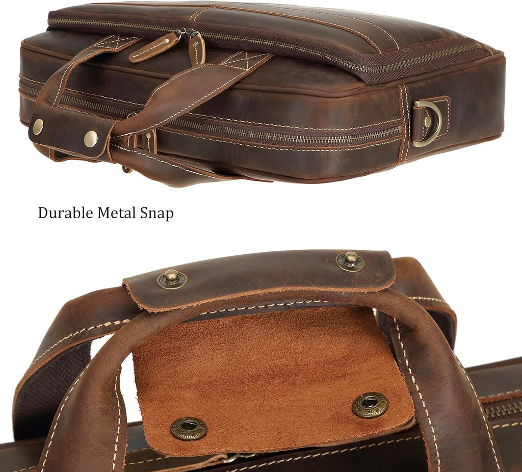 Polare Full Grain Leather 16.5'' Laptop Bag Briefcase for Men Business Messenger Work Bag Fits 15.6'' Laptop