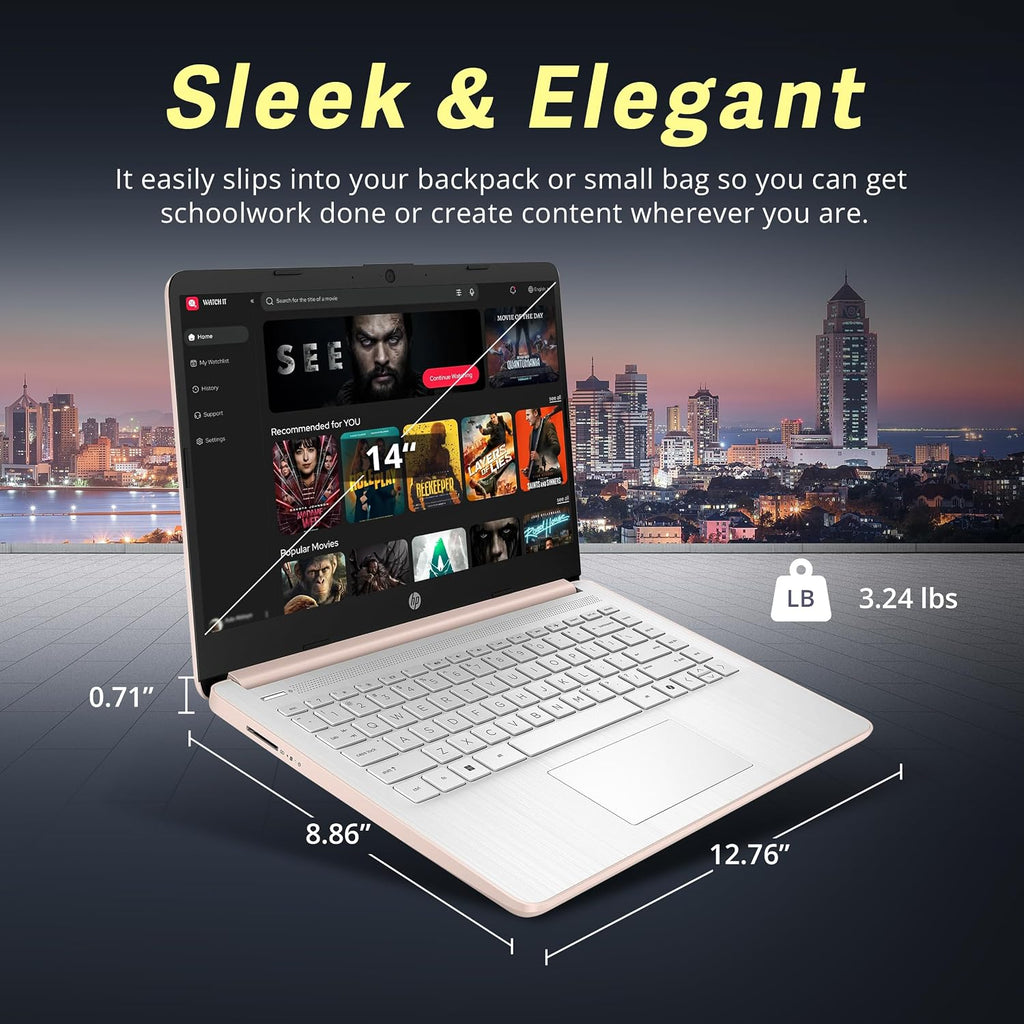 HP Stream 14' HD BrightView Laptop, Intel Celeron N150, 8GB RAM, 288GB Storage (128GB eMMC + 160GB Docking Station Set), Intel UHD Graphics, 720p Webcam, Wi-Fi, 1 Year Office 365, Win 11 S, Gold