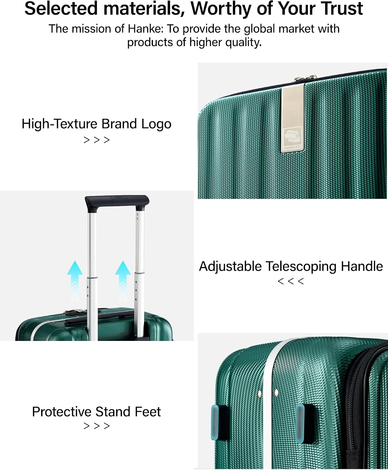 Hanke 16 Inch Underseat Carry On Suitcases with Wheels,Lightweight Hard Shell Carry on Luggage for Weekender,Top Opening Small Suitcase,Travel Luggage for Womem Men,Dark Green.