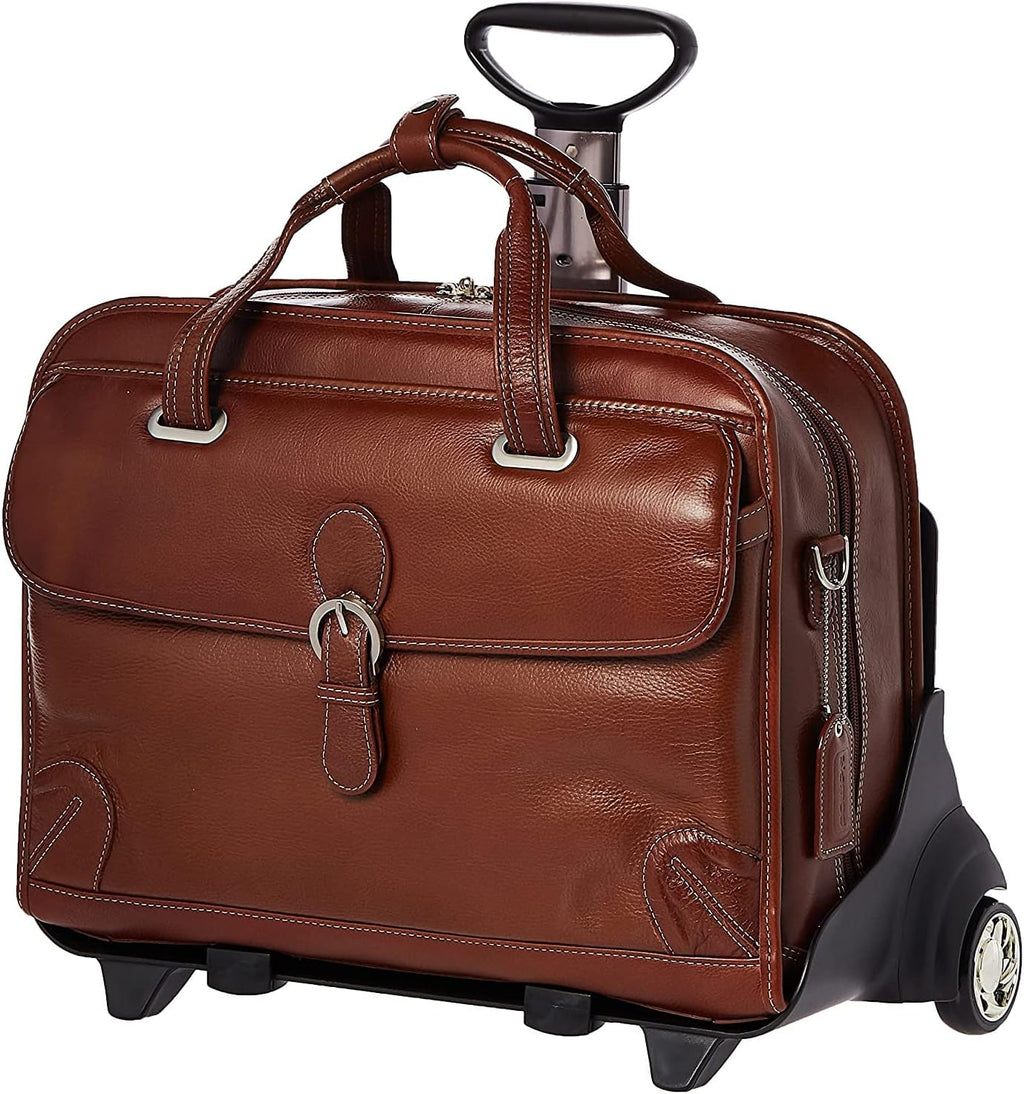 Siamod, VERNAZZA, CARUGETTO, Napa Cashmere Leather, 15' Leather Patented Detachable -Wheeled Laptop Briefcase, Cognac (45294), 18 L x 8 75 W x 14 5 H