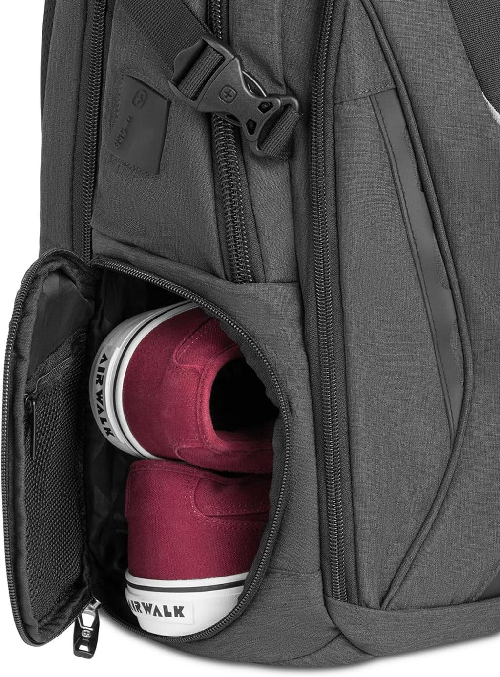 SwissGear Travel Tech Elite Laptop Backpack – Fits Laptops up to 16' – ScanSmart TSA-Friendly Backpack with USB Port, Shoe Compartment & Organizer Pockets – Heather Grey