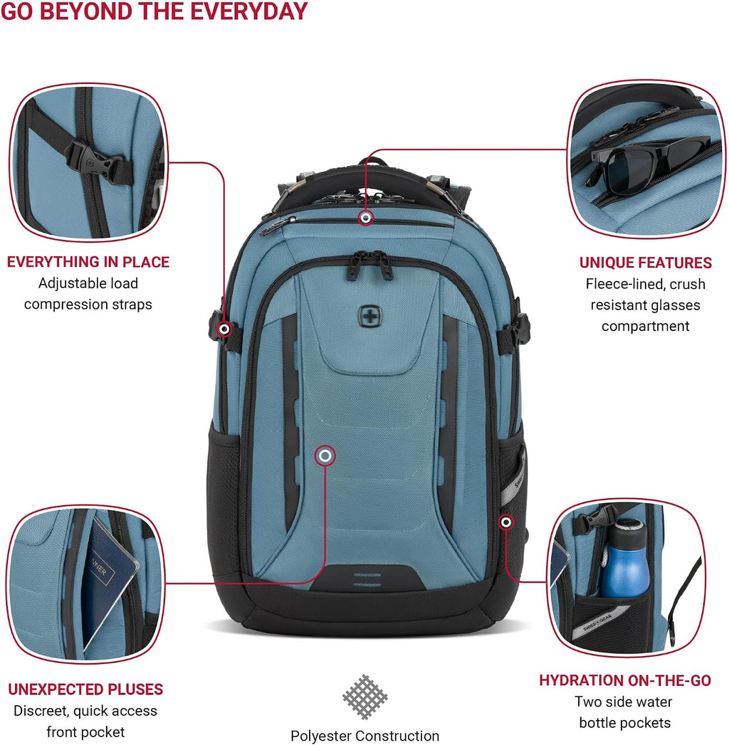 SwissGear Travel Tech Pro Laptop Backpack – Fits Laptops up to 16' – ScanSmart TSA-Friendly Backpack with Multiple Organizer Pockets – Blue