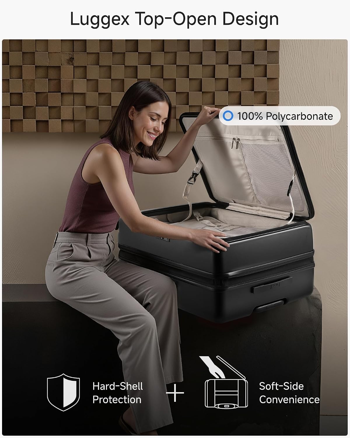 LUGGEX Checked Suitcase Top Opening, Travel Packing Cubes Bundle – Travel Essentials (FX-Lite, Bigger 28 Inch, 105L-115L)