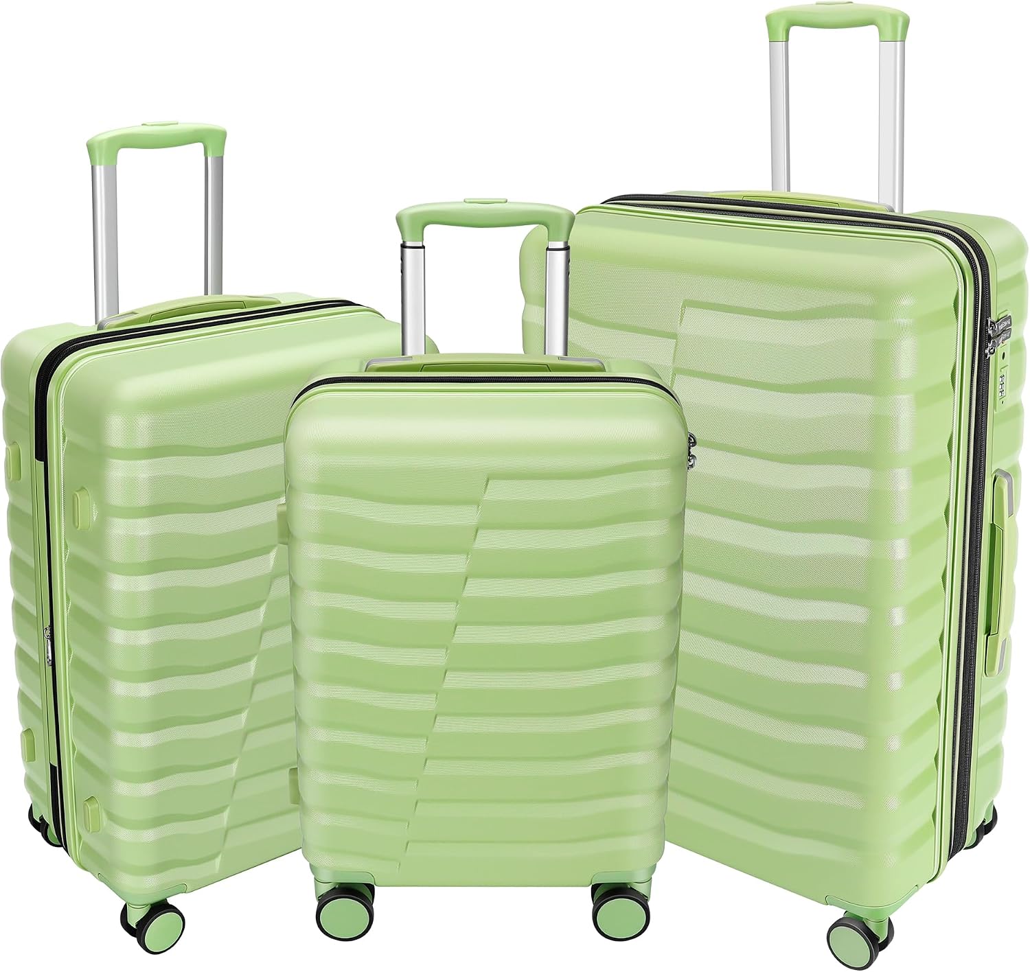 WireHot Lightweight Luggage with Spinner Wheels & YKK Zipper, 3-Piece Travel Suitcase ABS+PC Hardshell Luggage Set with TSA Lock, Light Avocado Green (20+24+28 inch)