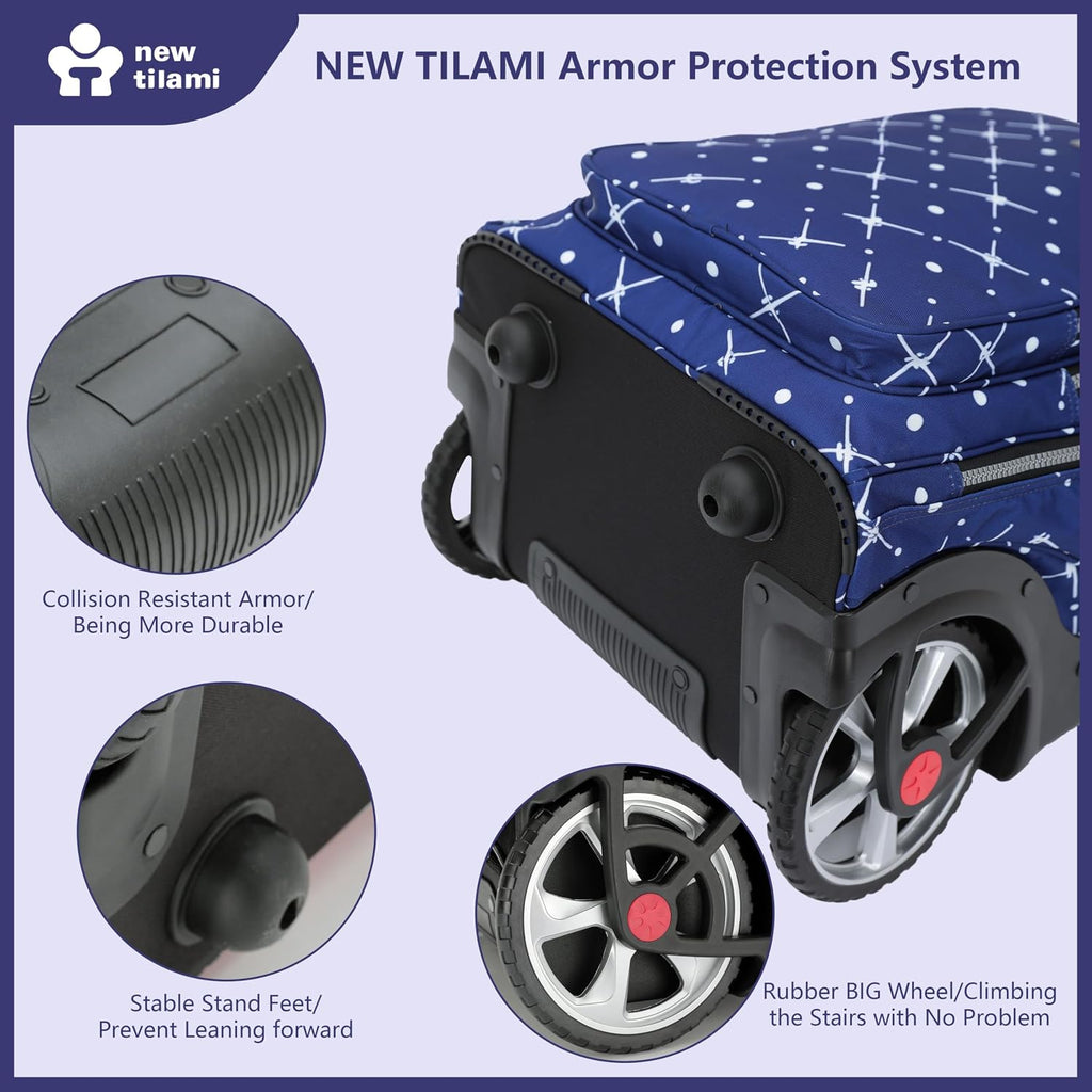 NEW TILAMI 20' Rolling Backpack for Teens Adults, Climbing Stairs Waterproof Backpack with Wheels for School Business Trave Camping with Laptop Compartment, Fit 17 Inch Laptop, Navy Bling