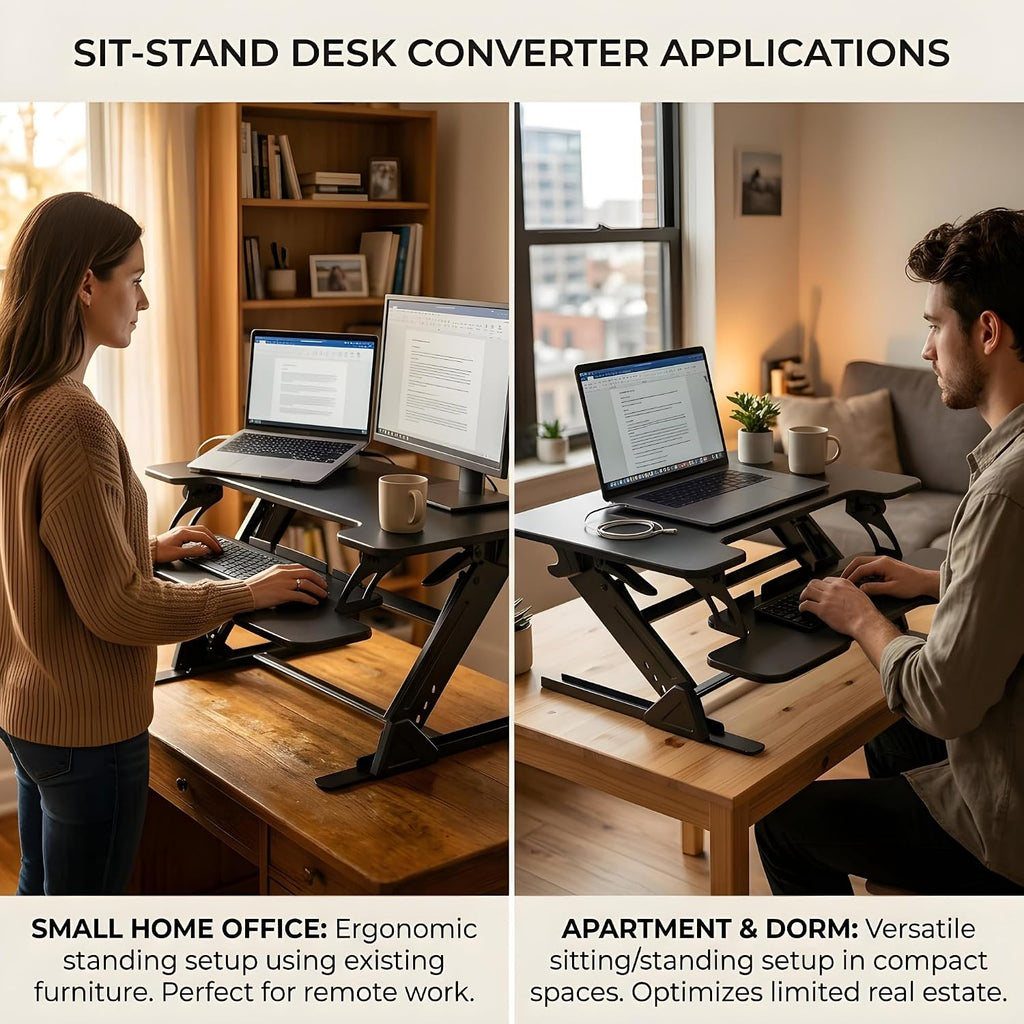 Standing Desk Converter 32 x 24 Inches - Height Adjustable Sit to Stand Riser with Keyboard Tray, Ergonomic Workstation for Home Office, Black