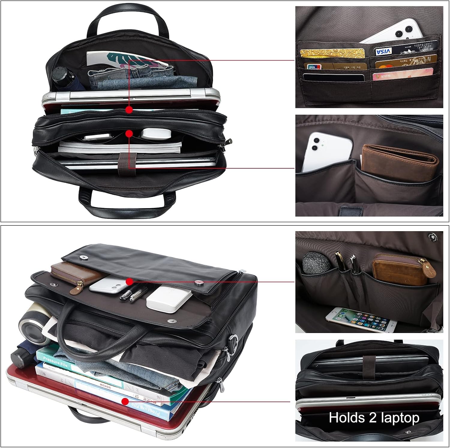 Masa Kawa Leather Briefcase for Men 15.6', 17' Laptop Computer Case Business Travel Work Messenger Cross Body Shoulder Bag