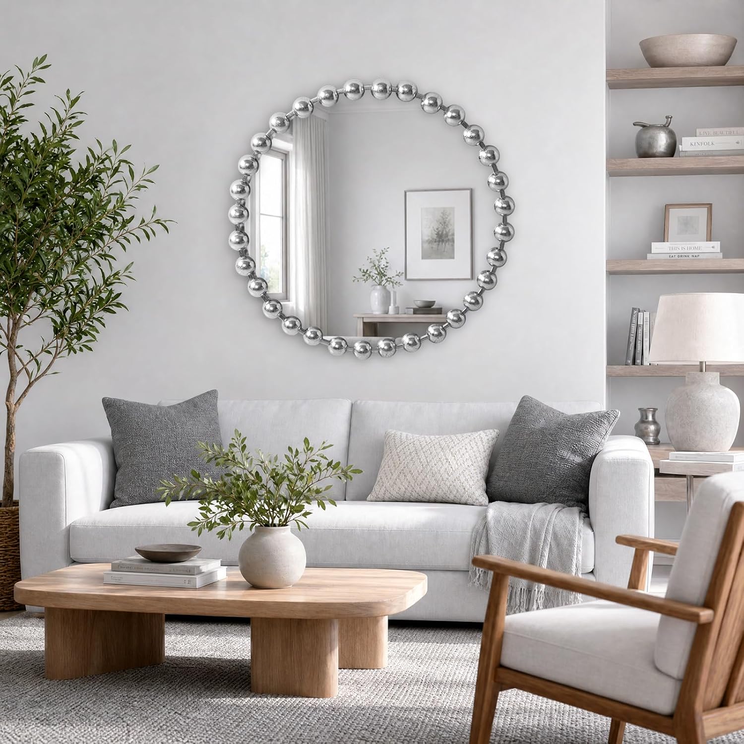 Madison Park Round Mirror, Metal Frame Circle Mirror 36 inch, Wall Art Decor Mounted Hanging for Entryway, Bathroom, hallway, Living Room, Vanity, Marlowe, Silver