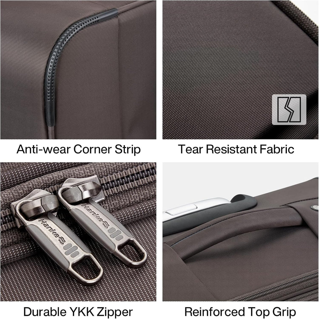 Hanke 3 Piece Luggage Sets Softside Expandable Carry On Luggage Set Travel Suitcase Sets with Spinner Wheels TSA Approved Luggage(Coffee, 20in/24in/28in)