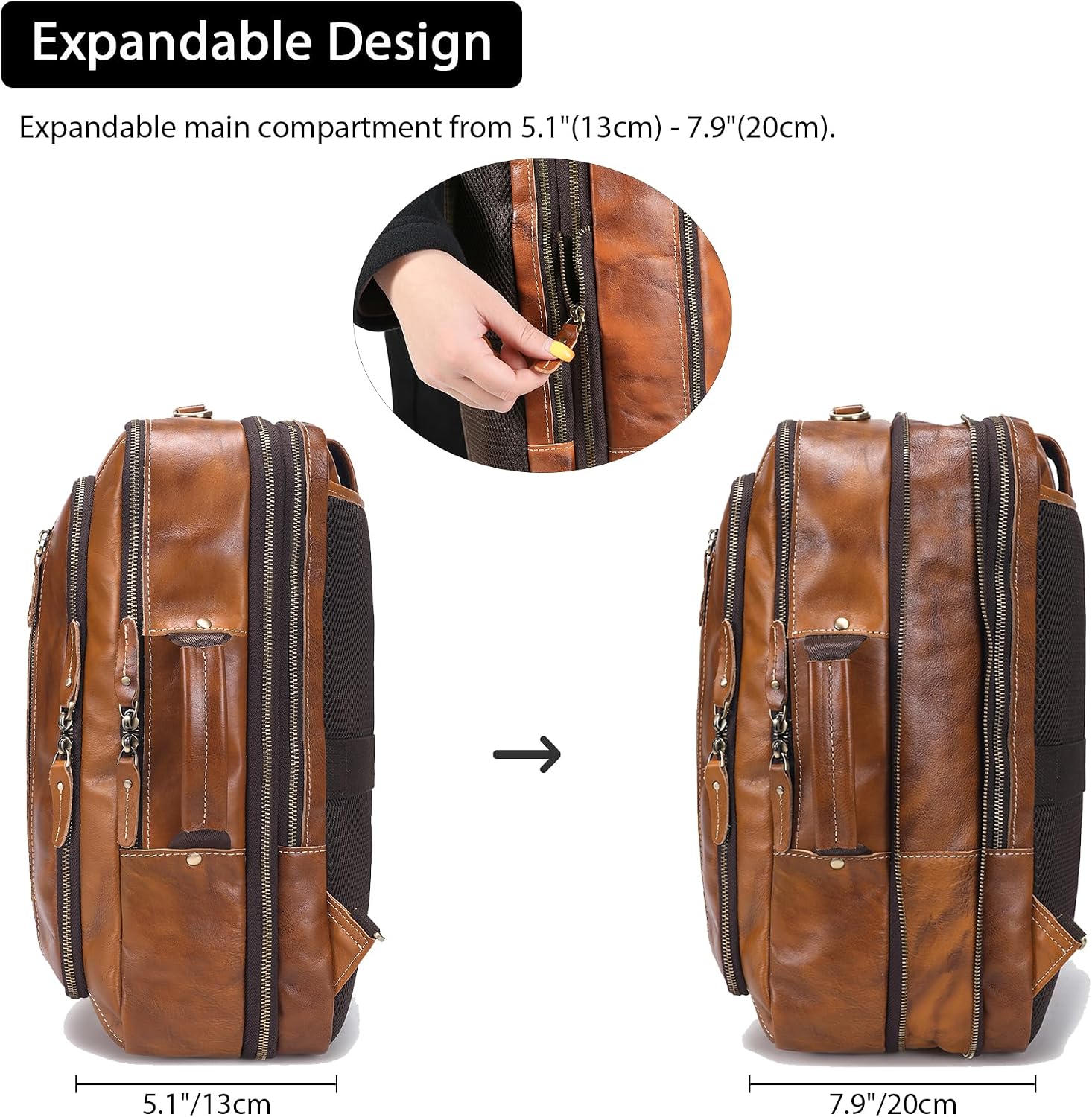 LANNSYNE Vintage Genuine Leather Backpack For Men, 2 in 1 Expandable Briefcase Fits 17'' Laptop Crossbody shoulder Bag Business/Travel Rucksack