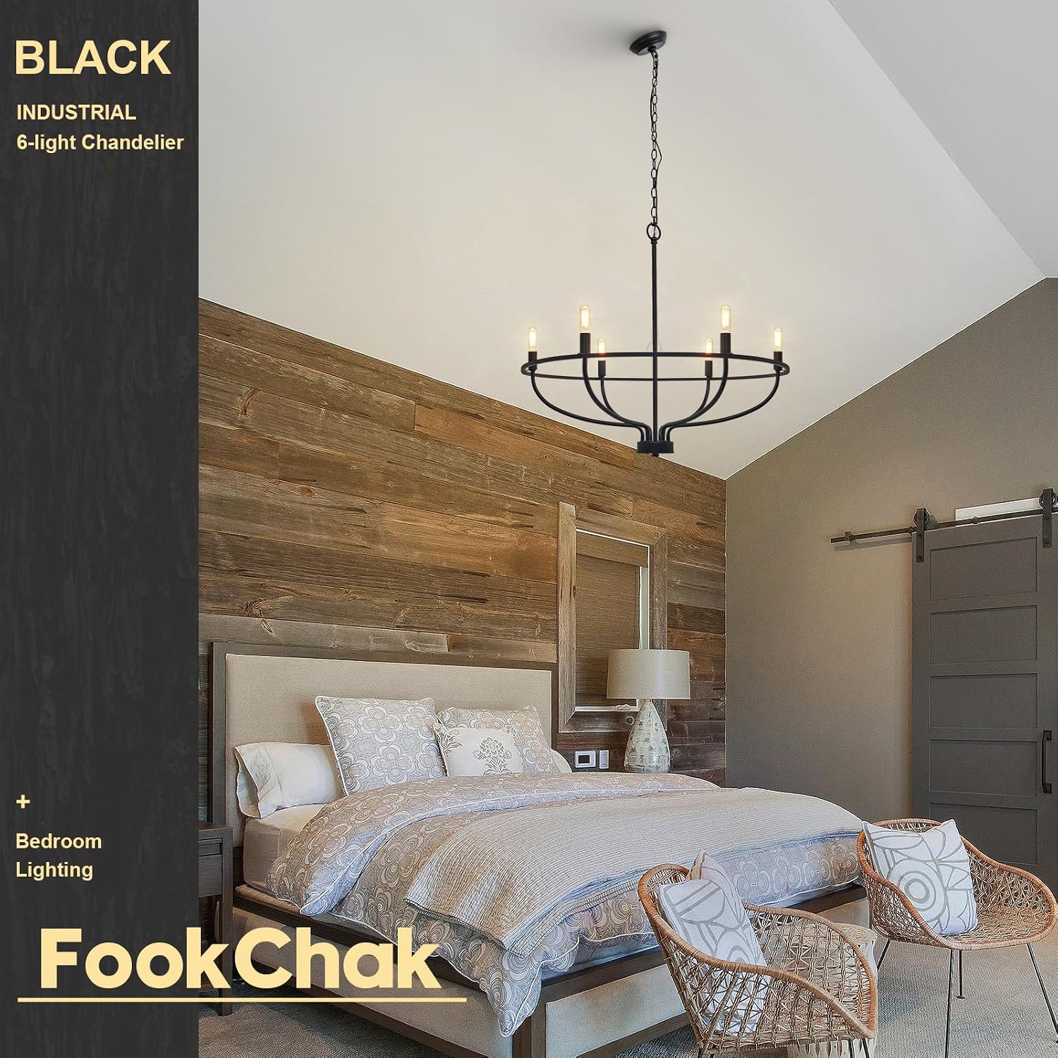 Black Dining Room Light Fixture, 6-Light Farmhouse Black Chandelier for Bedroom Metal Candle Chandeliers Hanging Lighting for Kitchen Living Room Entryway Foyer, 28.54in