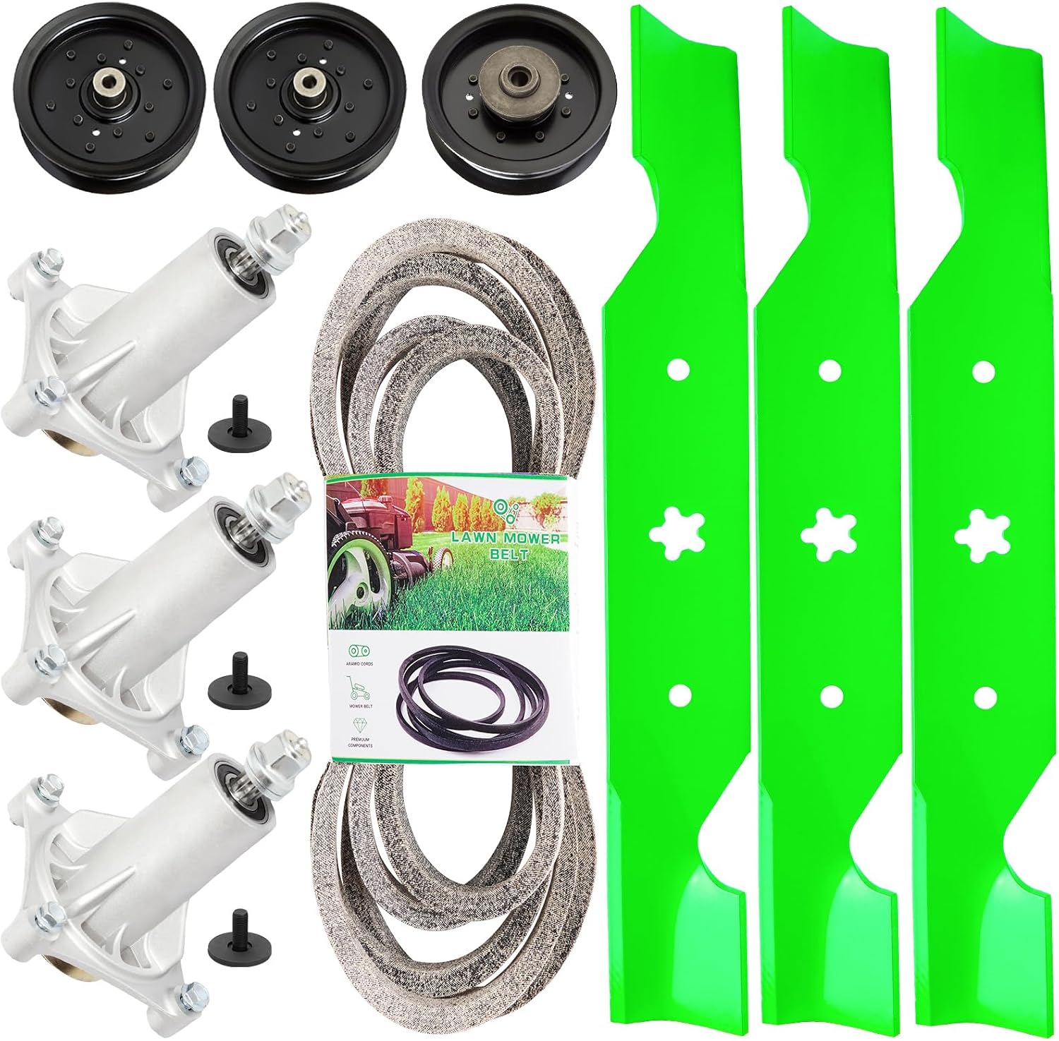 54' Mower Deck Rebuild Kit Fit for Husqvarna Z254 RZ5422 RZ5424 RZ5426 RZ54i lgt2654 Craftsman Poulan Z54 Lawn Mower Includes 3 Spindles 187292 3 Blades 187254 3 ldler 196104 196106 1 Belt 539114557