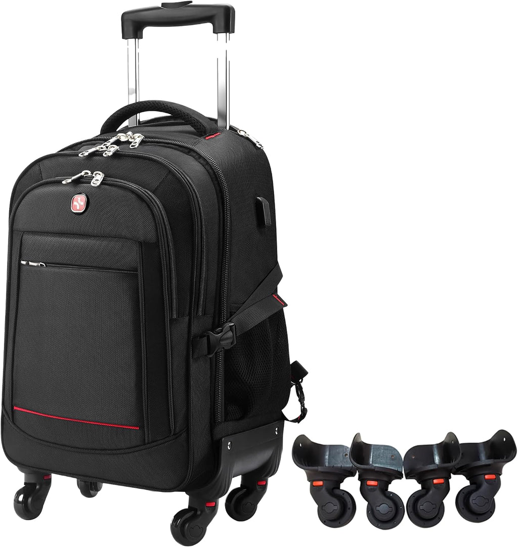 star cloud 45L Rolling Backpack for 17.3' Laptop - 22x14x9', Water-Resistant Luggage with 4 Extra Wheels, Roller Travel Laptop Backpack for Business, Wheeled Backpack for Travel and Commuting