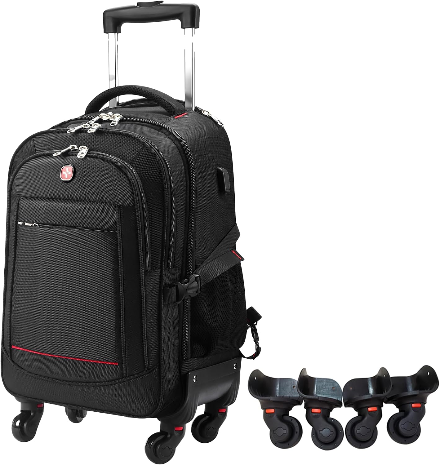 star cloud 45L Rolling Backpack for 17.3' Laptop - 22x14x9', Water-Resistant Luggage with 4 Extra Wheels, Roller Travel Laptop Backpack for Business, Wheeled Backpack for Travel and Commuting