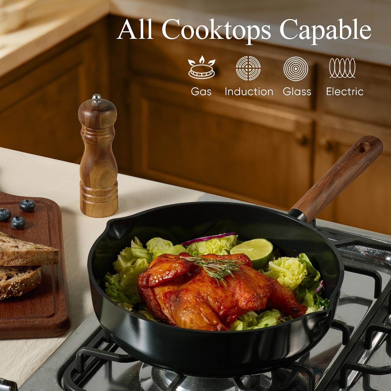 CAROTE 21pcs Cookware Set Nonstick Pots and Pans Set, Ceramic Cookware Set Induction Cookware, Non toxic Healthy Non Stick Kitchen Cooking Set, PFAS PTFE Free, Black