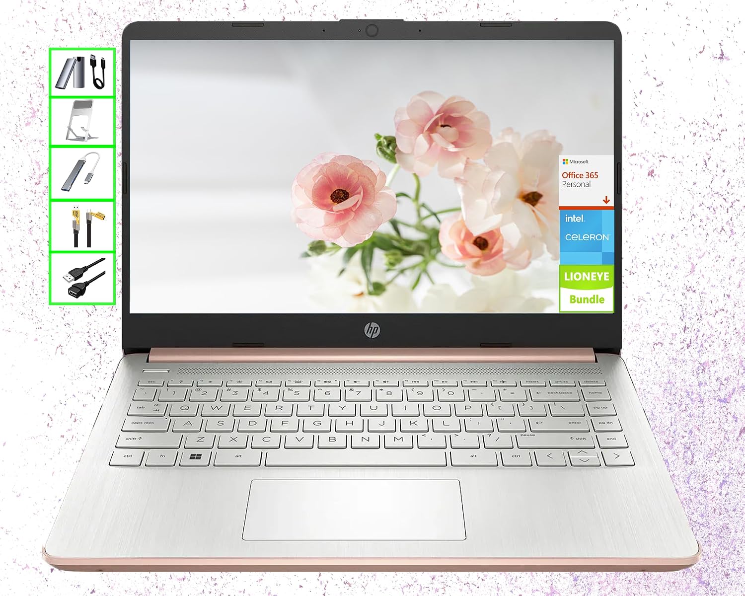 HP AI-Powered Laptop with Microsoft Office and 1TB Cloud Storage Included for 1-Year| 14' HD PC| 4GB RAM| 128GB SSD & 128GB External SSD| Intel 4-Core CPU| Webcam| Copilot Ready| Win11| LE Bundle