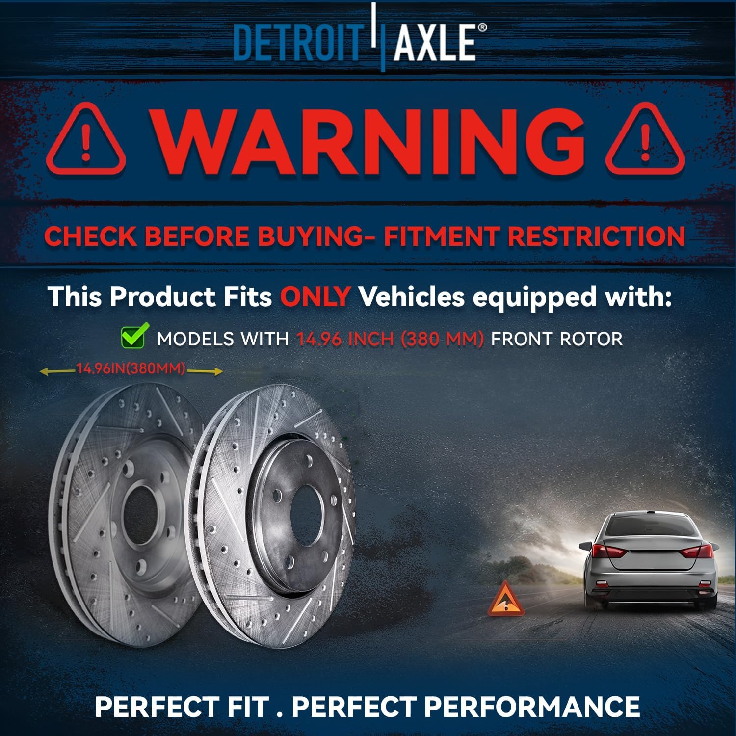 Detroit Axle - Front Brake Kit for Jeep 2012-2020 Grand Cherokee, 2018-2020 Dodge Durango 14.96' inch Disc Brake Rotors Ceramic Brake Pads with Hardware 2019 Replacement