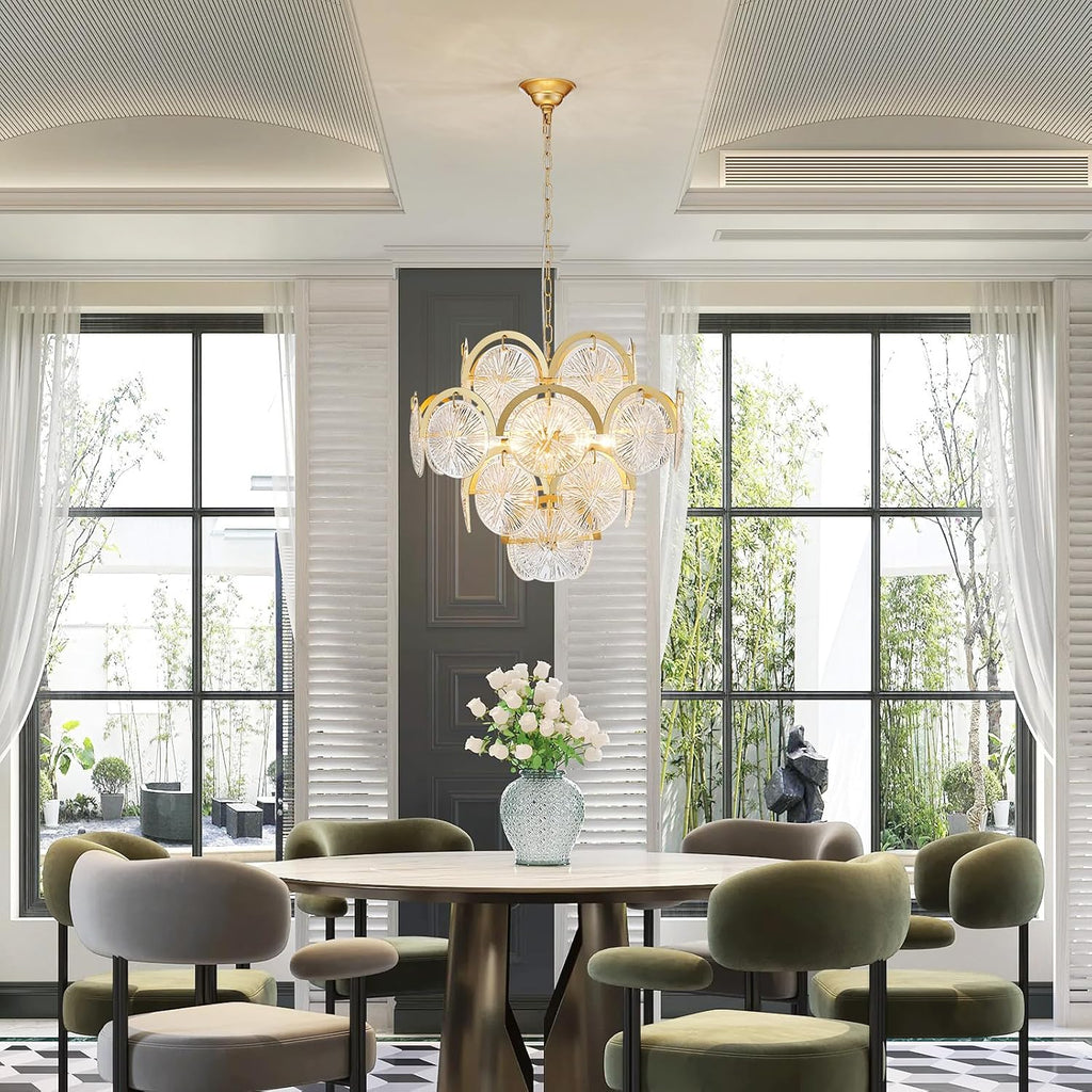 WUZUPS 6-Light Round Crystal Chandelier Pendant Ceiling Light Modern Lighting Fixture for Bedroom Hallway Bar Kitchen Bathroom, H 17.3' W 22.8', E12 Base, Gold